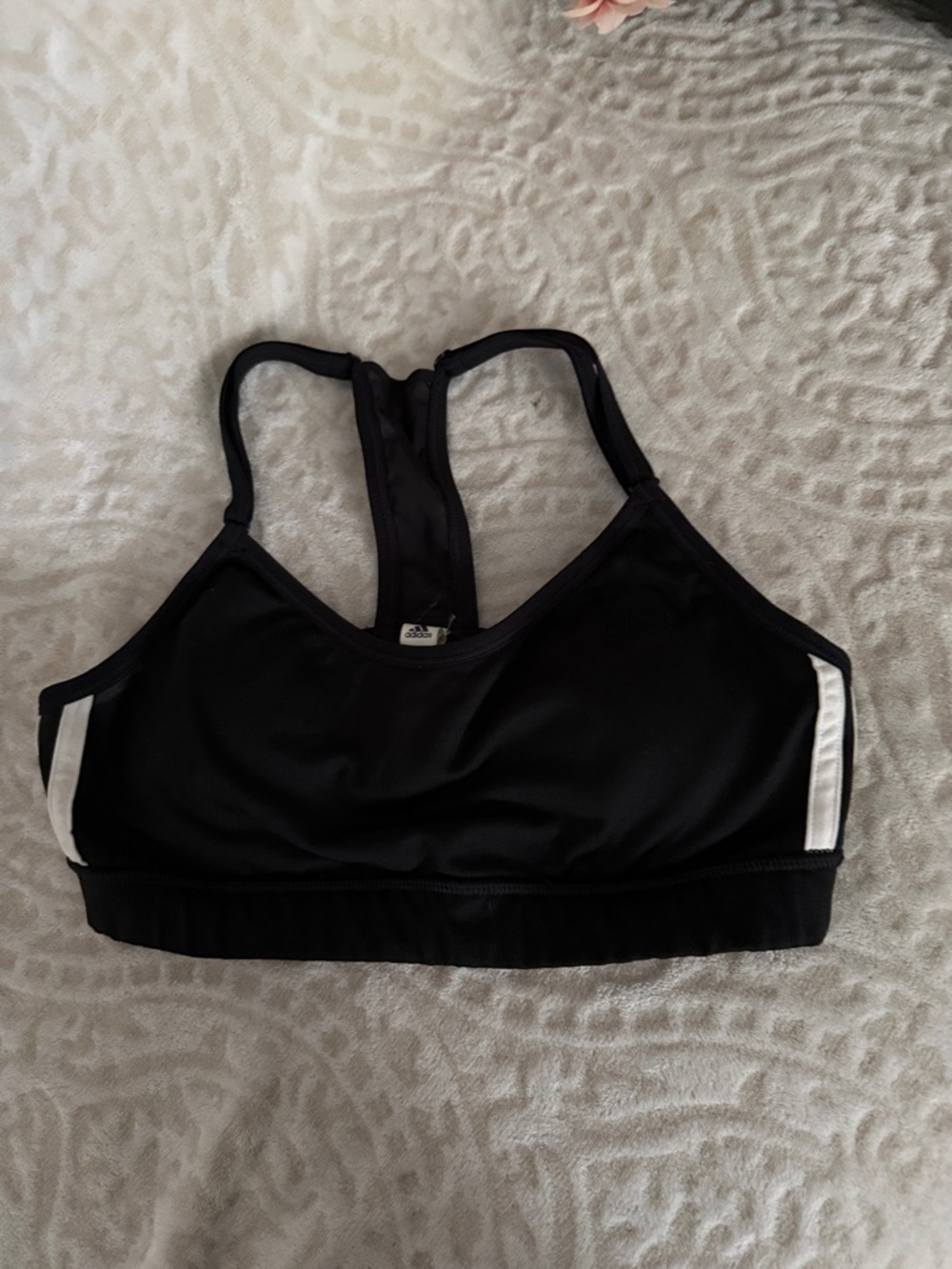 adidas Black Sports Bra with White Side Stripes